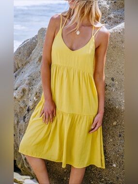 Sunshine Yellow Scoop Neck Sleeveless Midi Beach Dress Sz‎ Small NWT!